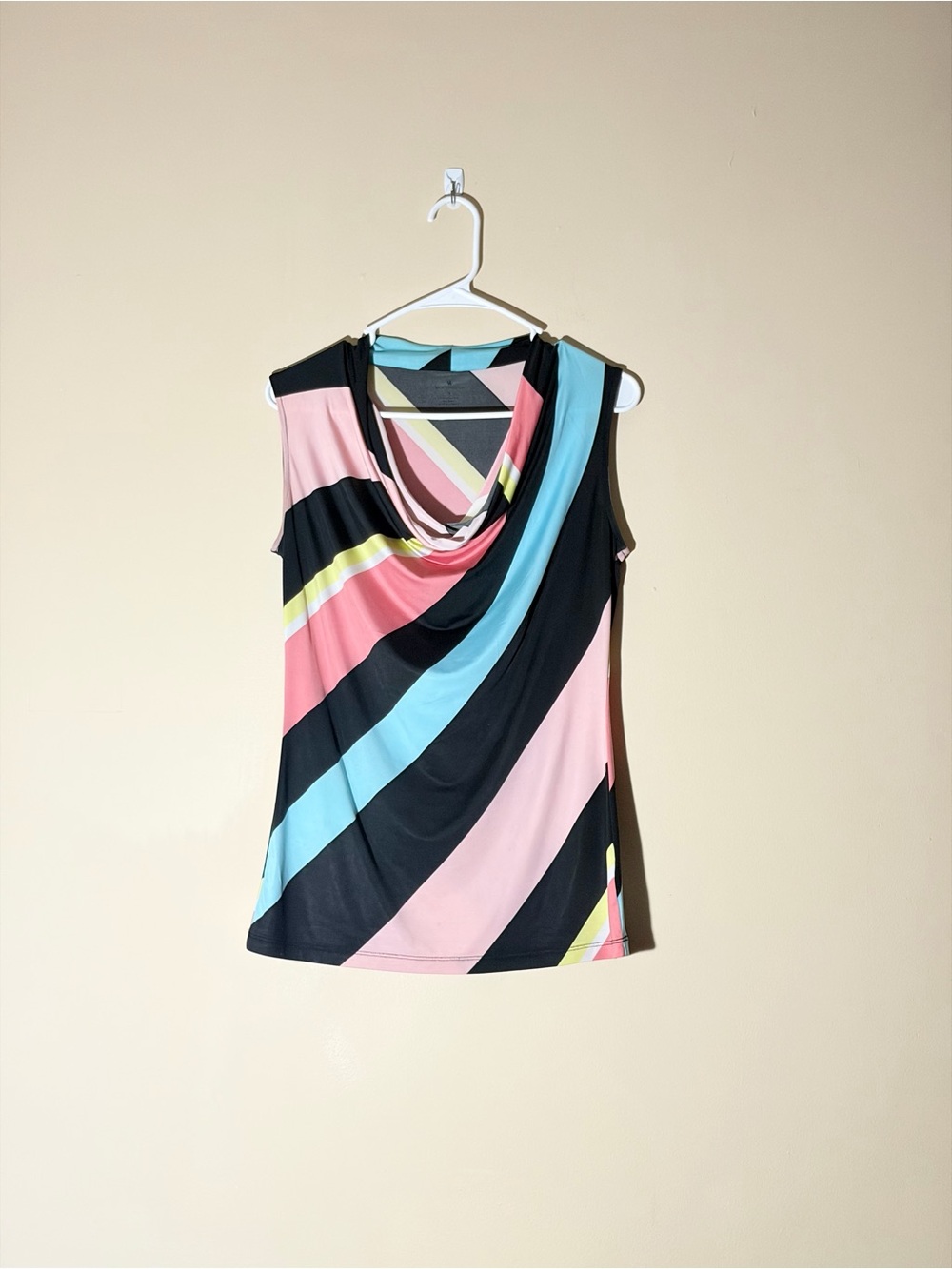 Worthington Size Small Sleeveless Cowl Neck Diagonal Multicolored Striped Blouse
